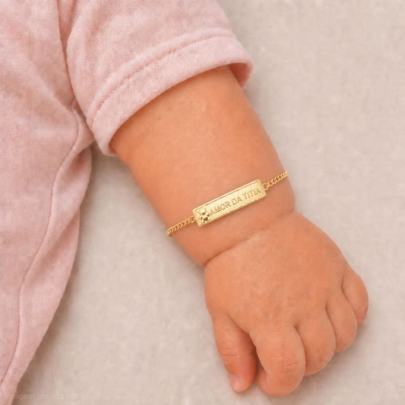 PULSEIRA INFANTIL PLAQUINHA AMOR DA TITIA BANHADA EM OURO